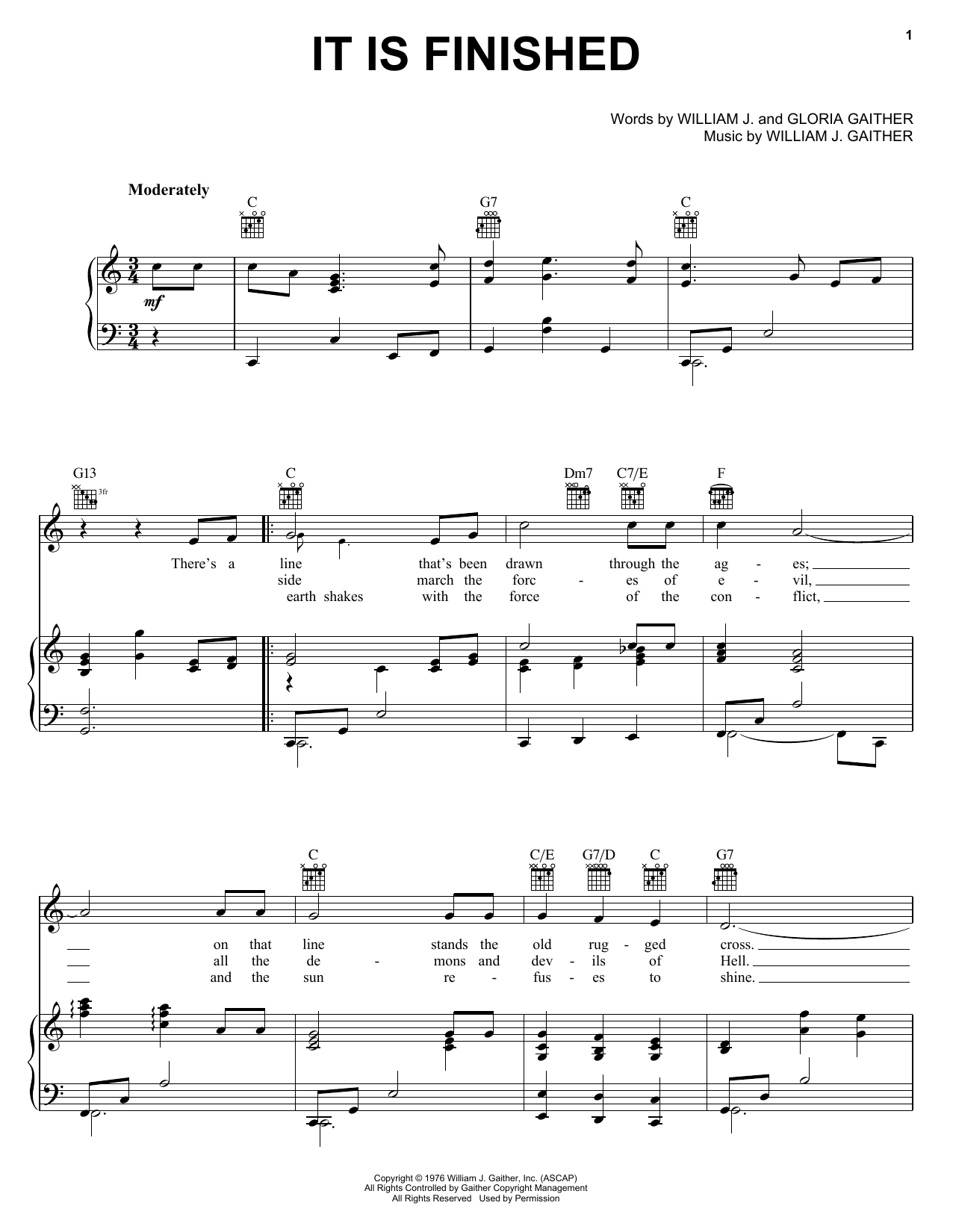 Download Gaither Vocal Band It Is Finished Sheet Music and learn how to play Piano, Vocal & Guitar (Right-Hand Melody) PDF digital score in minutes
