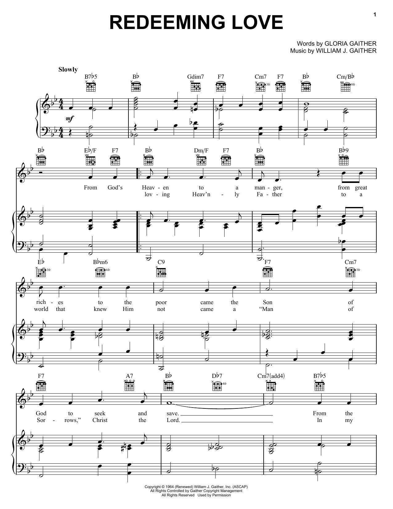 Download Gaither Vocal Band Redeeming Love Sheet Music and learn how to play Piano, Vocal & Guitar (Right-Hand Melody) PDF digital score in minutes