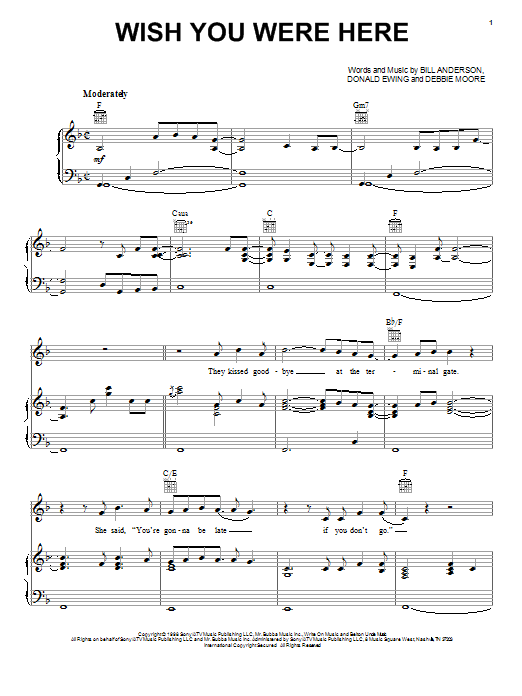 Download Bill Anderson Wish You Were Here Sheet Music and learn how to play Piano, Vocal & Guitar (Right-Hand Melody) PDF digital score in minutes