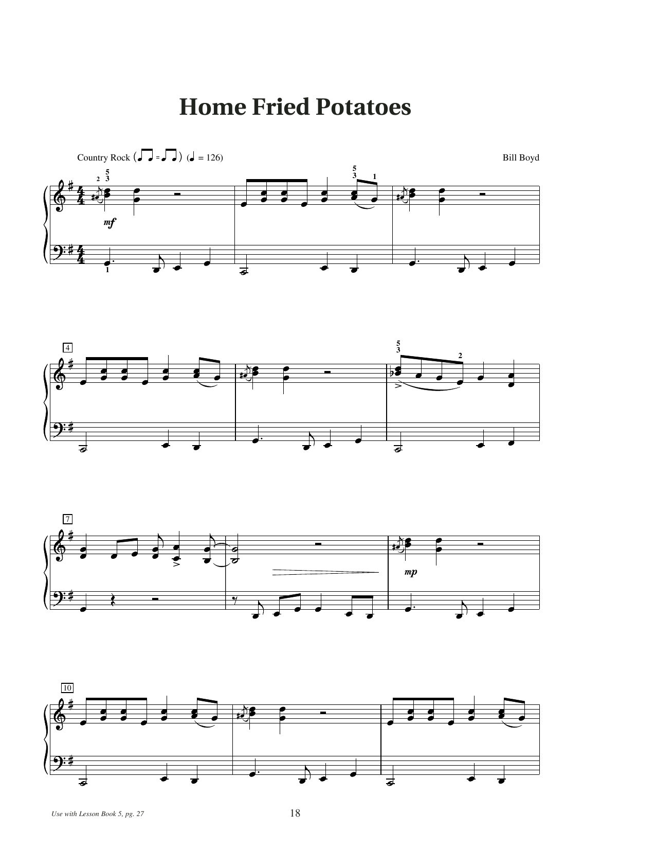 Download Bill Boyd Home Fried Potatoes Sheet Music and learn how to play Educational Piano PDF digital score in minutes