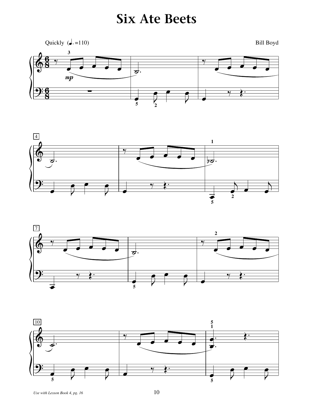 Download Bill Boyd Six Ate Beets Sheet Music and learn how to play Educational Piano PDF digital score in minutes