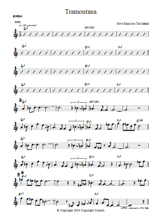 Download Bill Bruford Tramontana Sheet Music and learn how to play Soprano Saxophone PDF digital score in minutes