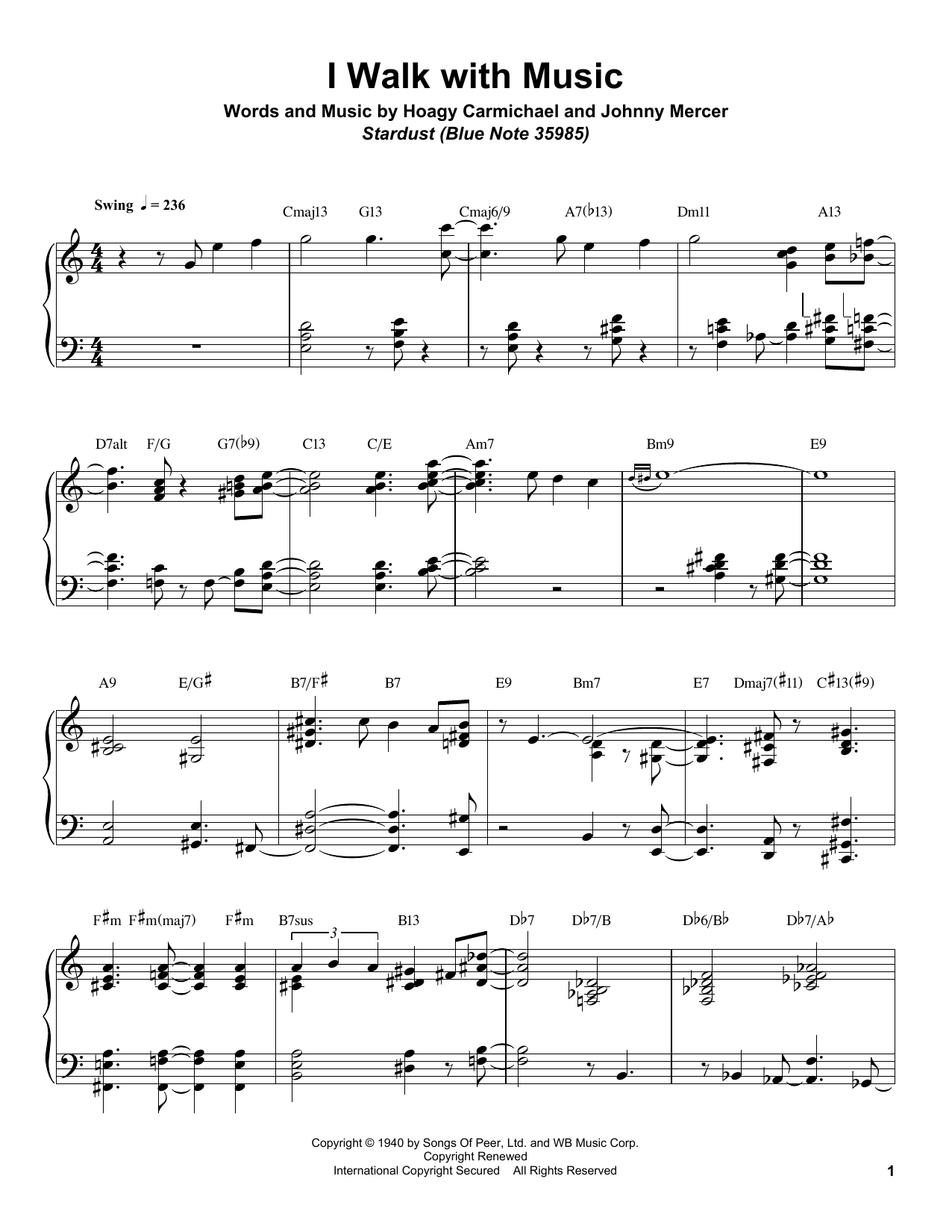 Download Bill Charlap I Walk With Music Sheet Music and learn how to play Piano Transcription PDF digital score in minutes