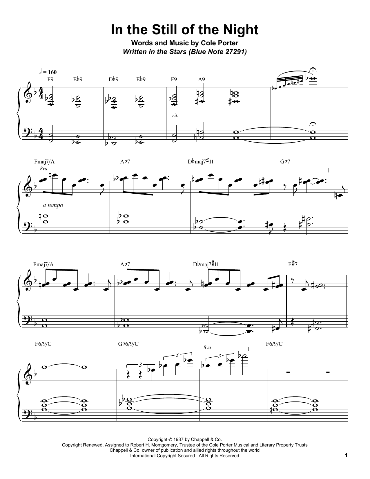 Download Bill Charlap In The Still Of The Night Sheet Music and learn how to play Piano Transcription PDF digital score in minutes
