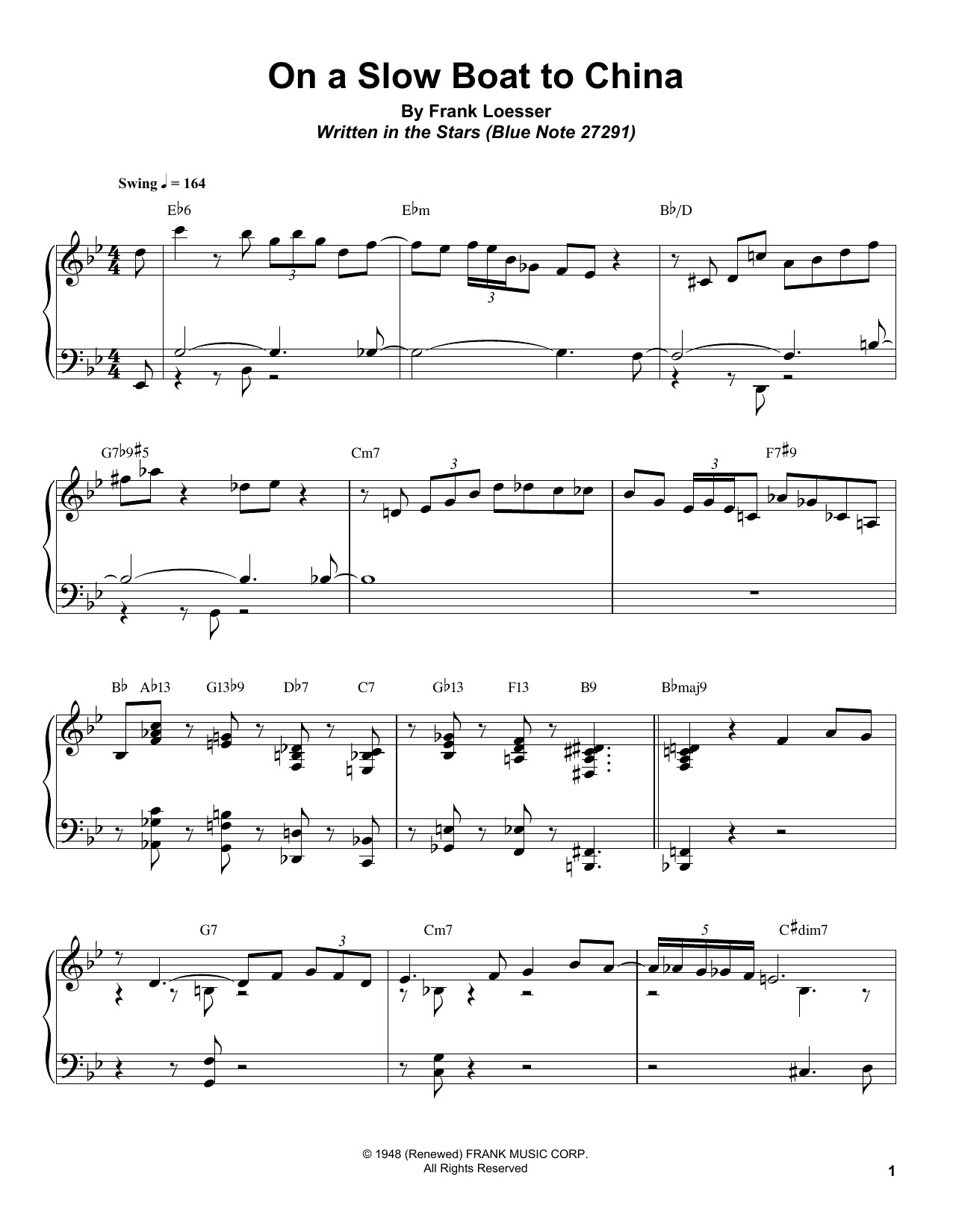 Download Bill Charlap On A Slow Boat To China Sheet Music and learn how to play Piano Transcription PDF digital score in minutes