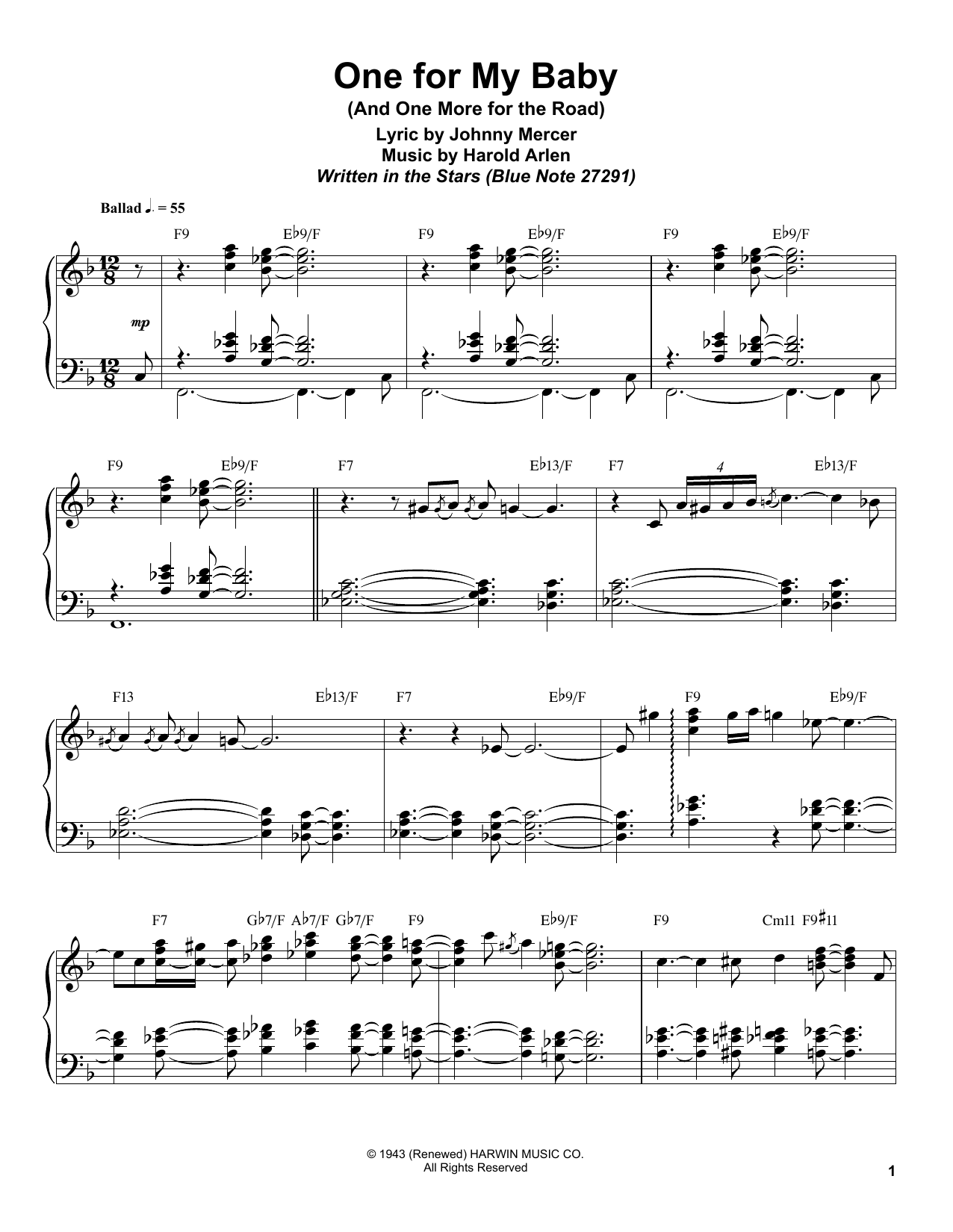 Download Bill Charlap One For My Baby (And One More For The Road) Sheet Music and learn how to play Piano Transcription PDF digital score in minutes