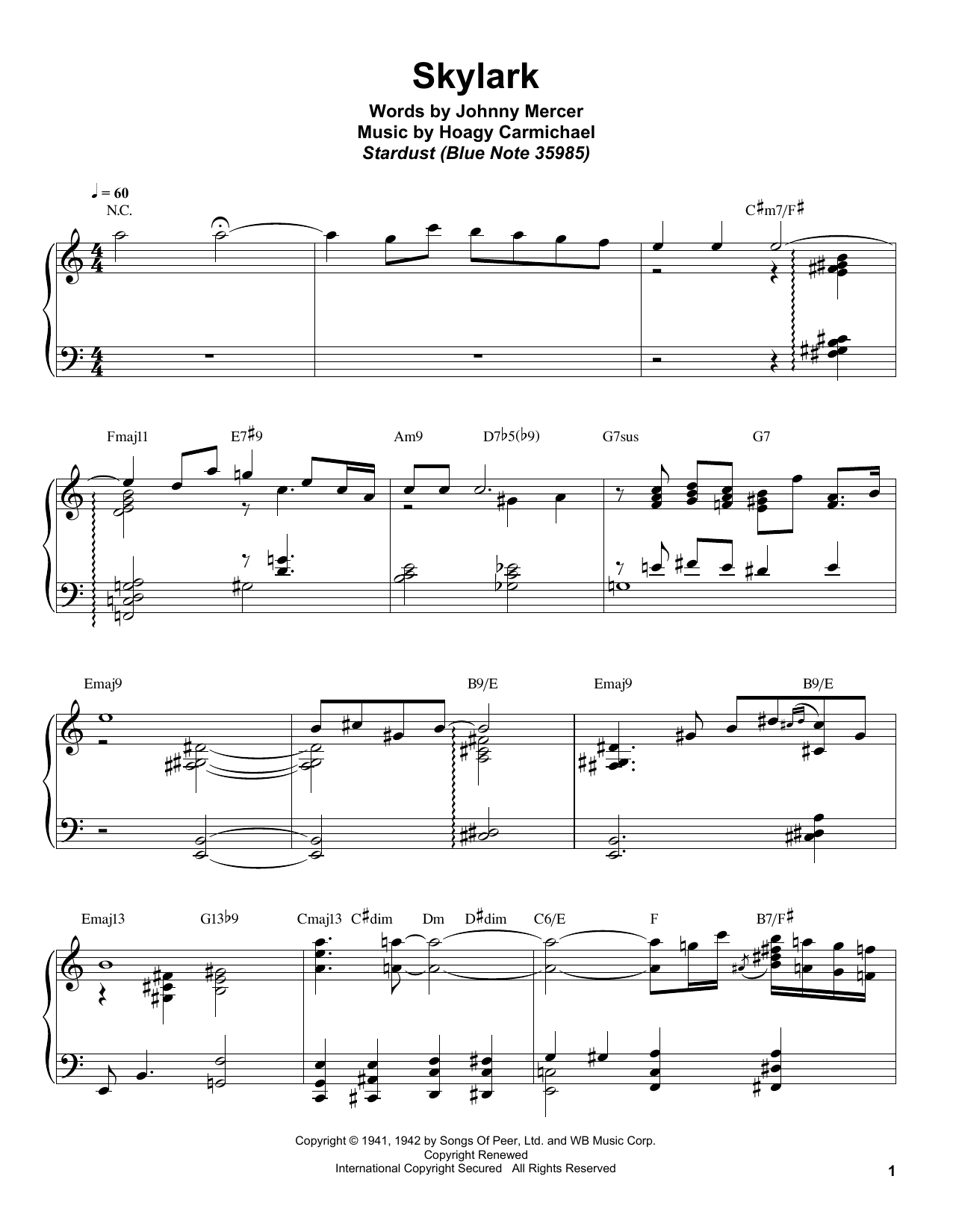 Download Bill Charlap Skylark Sheet Music and learn how to play Piano Transcription PDF digital score in minutes