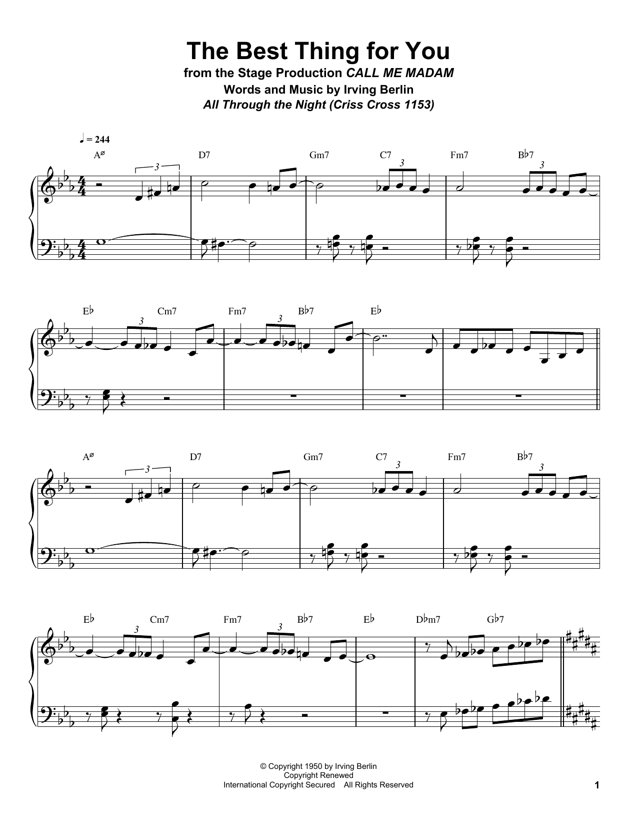 Download Bill Charlap The Best Thing For You Sheet Music and learn how to play Piano Transcription PDF digital score in minutes