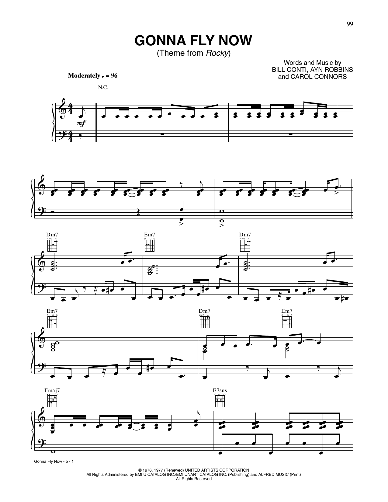 Download Bill Conti Gonna Fly Now (from Rocky) Sheet Music and learn how to play Piano, Vocal & Guitar Chords (Right-Hand Melody) PDF digital score in minutes