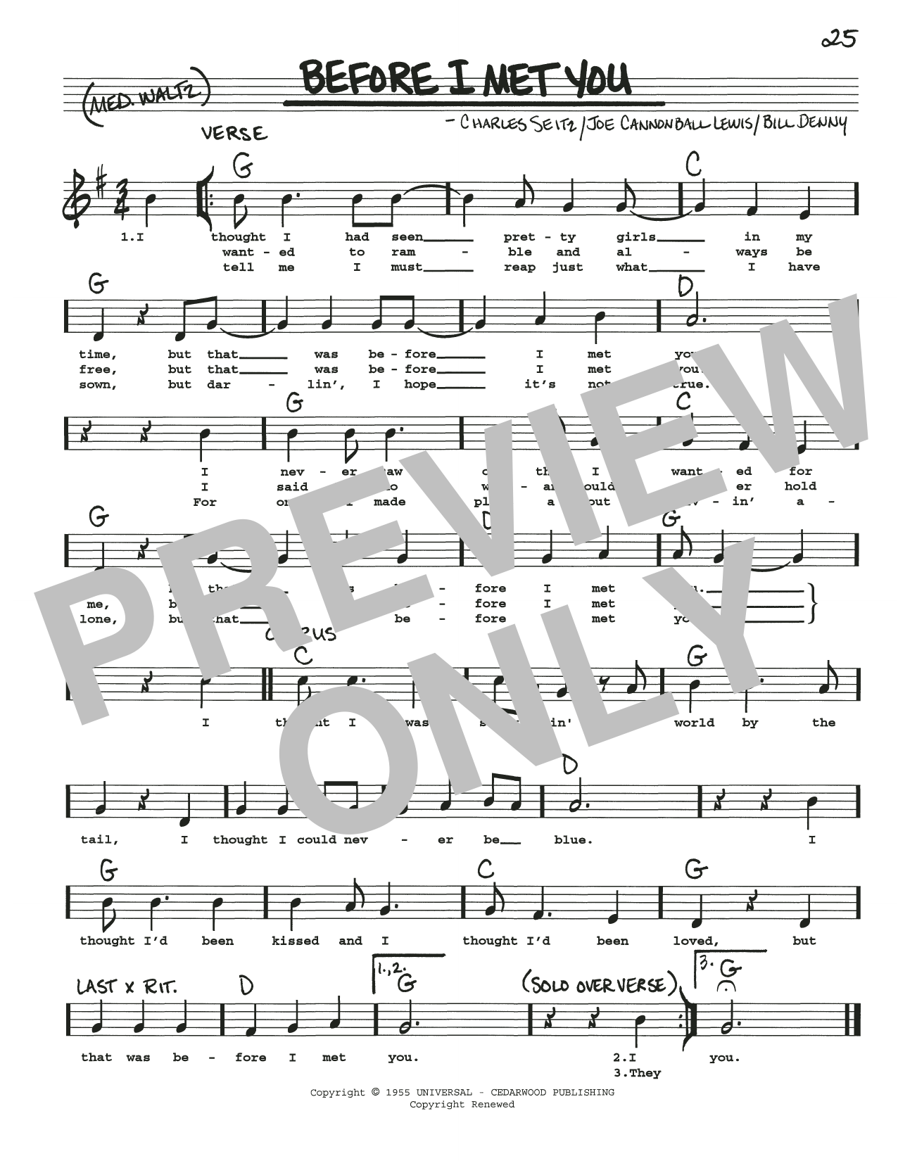 Download Bill Denny Before I Met You Sheet Music and learn how to play Real Book – Melody, Lyrics & Chords PDF digital score in minutes