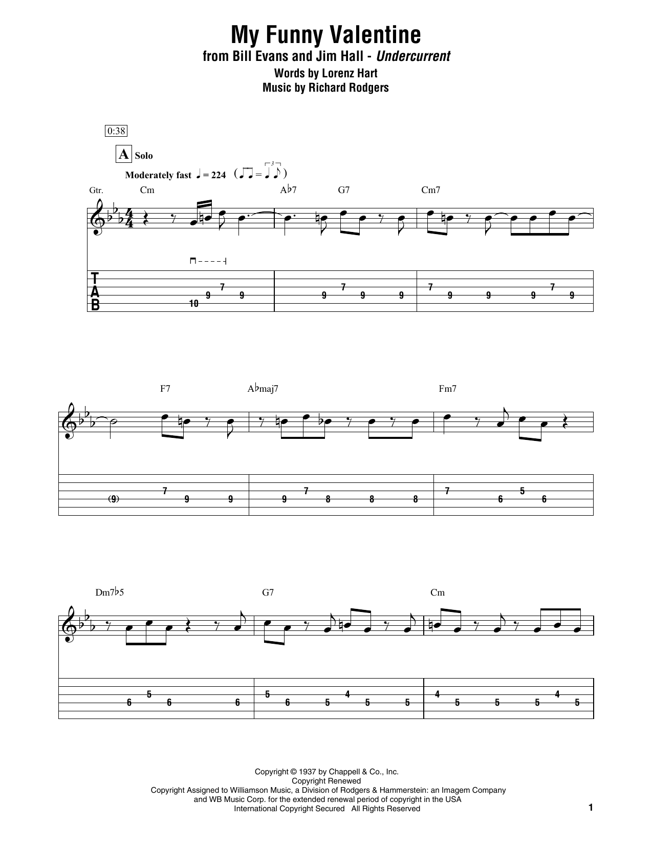 Download Bill Evans & Jim Hall My Funny Valentine Sheet Music and learn how to play Electric Guitar Transcription PDF digital score in minutes