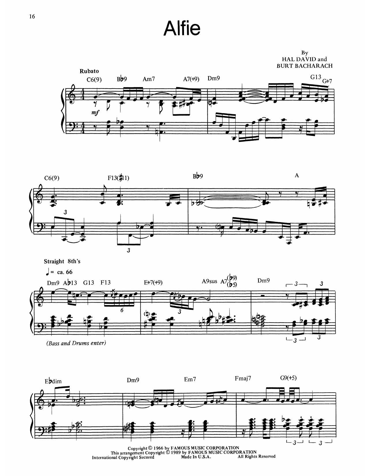 Download Bill Evans Alfie Sheet Music and learn how to play Piano Transcription PDF digital score in minutes