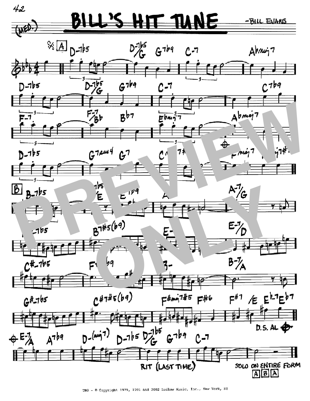 Download Bill Evans Bill's Hit Tune Sheet Music and learn how to play Piano Solo PDF digital score in minutes