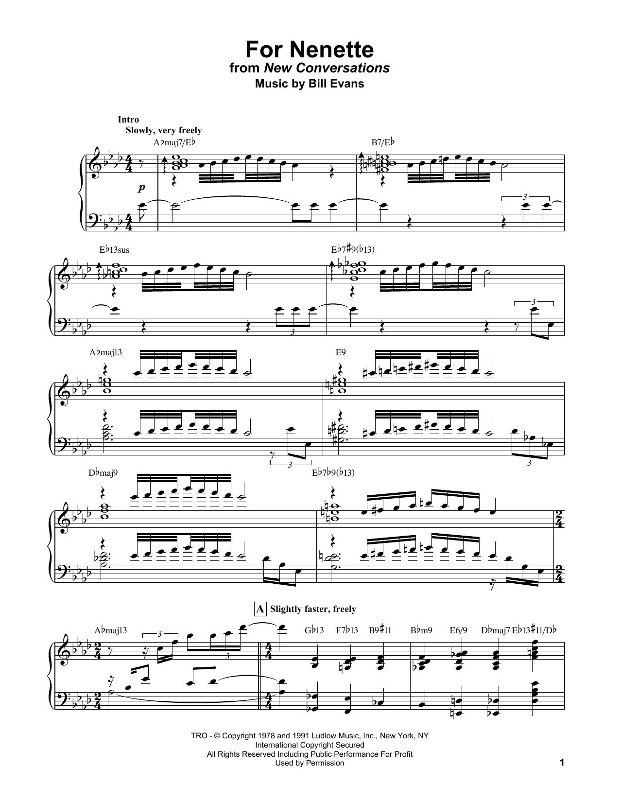 Download Bill Evans For Nenette Sheet Music and learn how to play Piano Solo PDF digital score in minutes