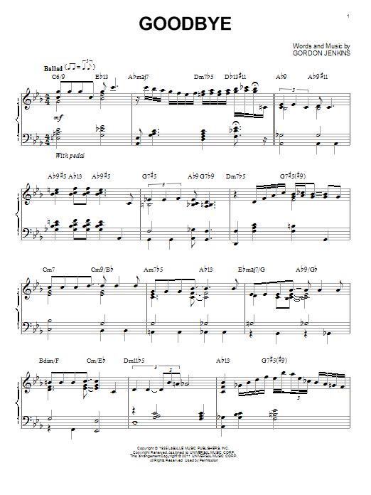 Download Bill Evans Goodbye Sheet Music and learn how to play Piano PDF digital score in minutes