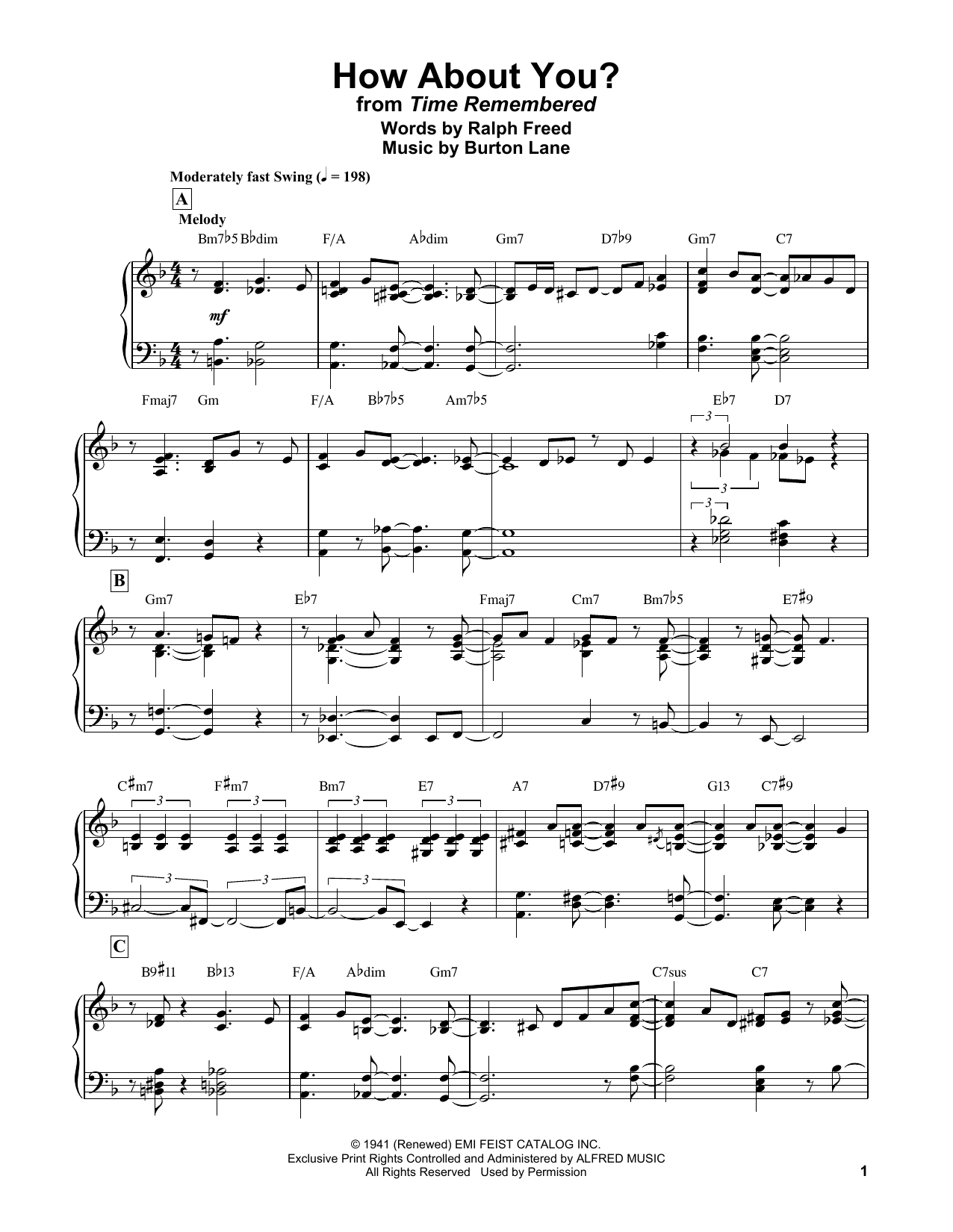 Download Bill Evans How About You? Sheet Music and learn how to play Piano Solo PDF digital score in minutes