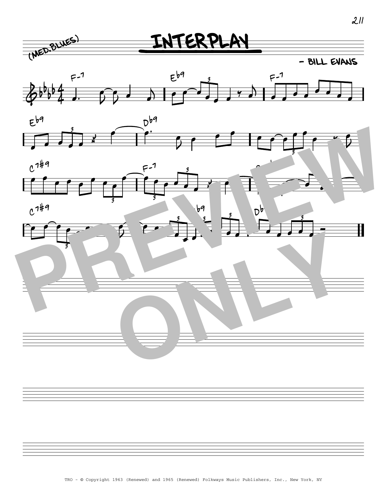 Download Bill Evans Interplay [Reharmonized version] (arr. Jack Grassel) Sheet Music and learn how to play Real Book – Melody & Chords PDF digital score in minutes