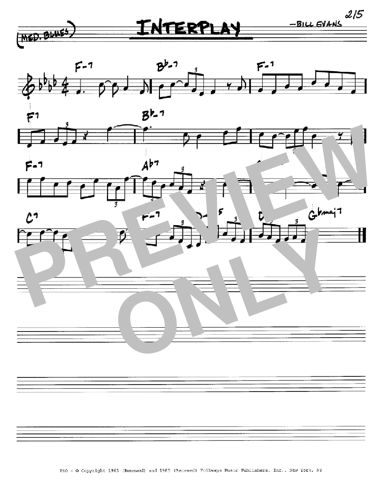 Download Bill Evans Interplay Sheet Music and learn how to play Real Book – Melody & Chords – Eb Instruments PDF digital score in minutes