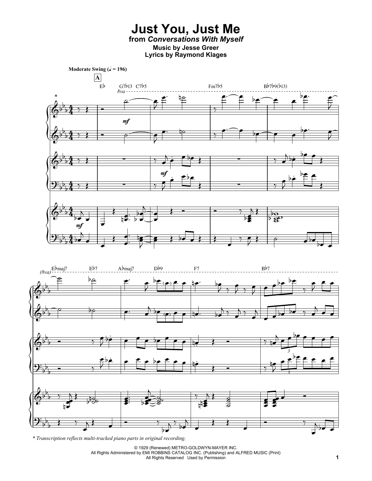 Download Bill Evans Just You, Just Me Sheet Music and learn how to play Piano Solo PDF digital score in minutes
