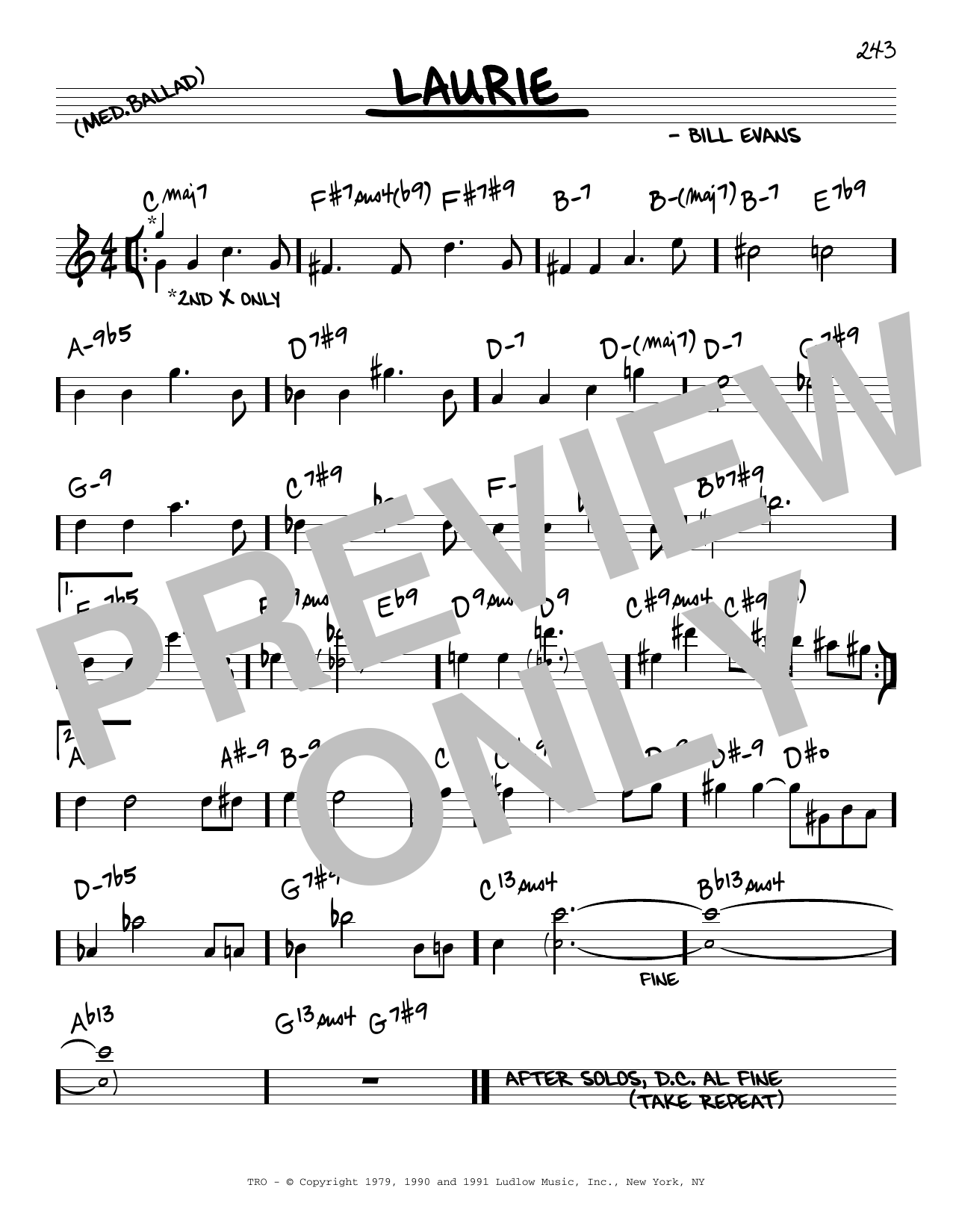 Download Bill Evans Laurie Sheet Music and learn how to play Real Book – Melody & Chords PDF digital score in minutes