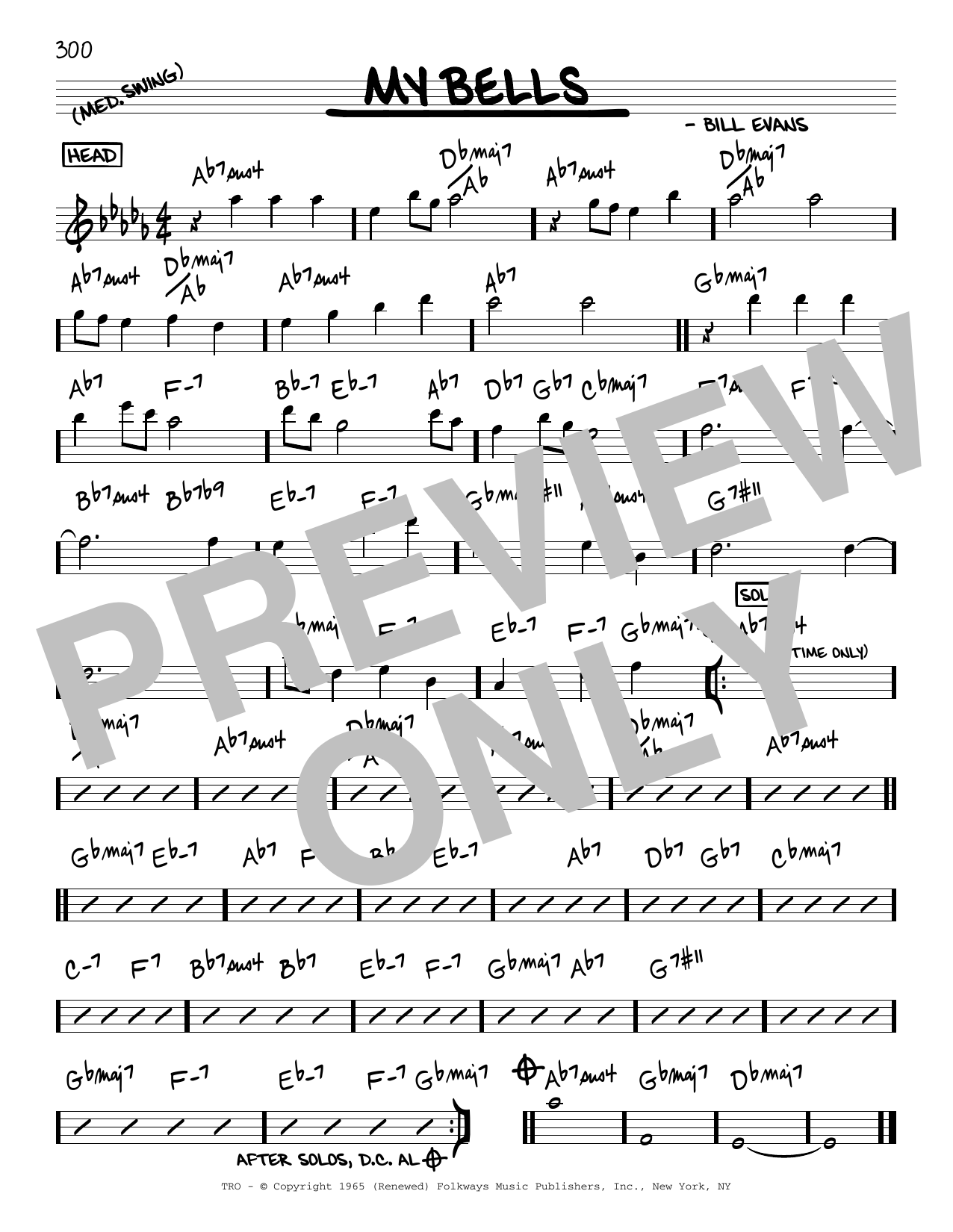 Download Bill Evans My Bells Sheet Music and learn how to play Real Book – Melody & Chords PDF digital score in minutes