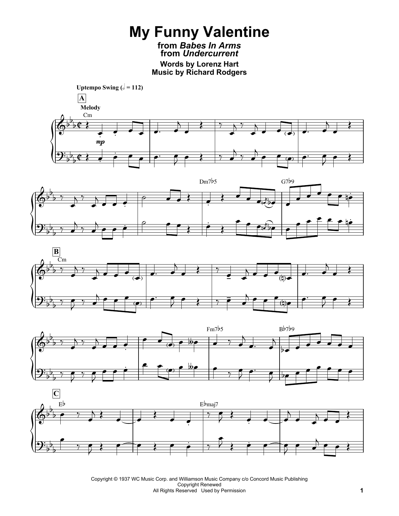 Download Bill Evans My Funny Valentine (from Babes In Arms) Sheet Music and learn how to play Piano Solo PDF digital score in minutes