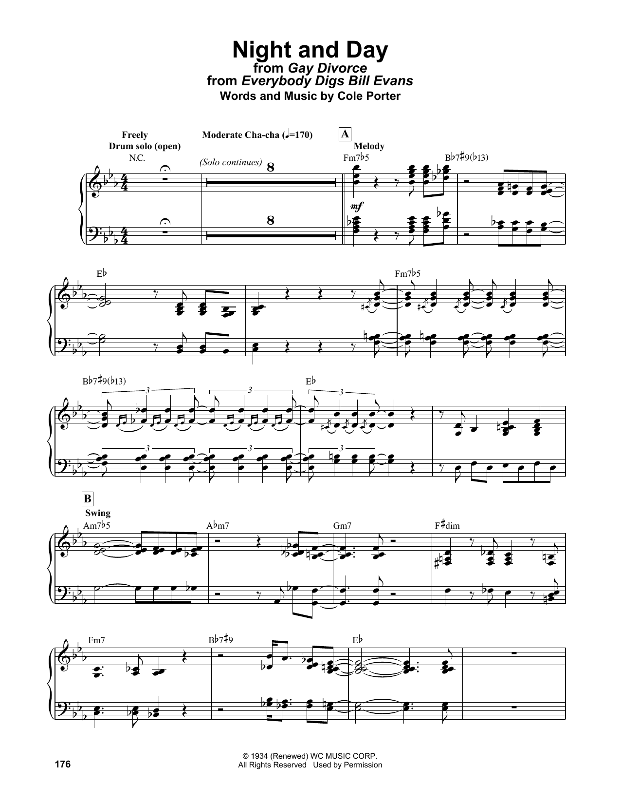 Download Bill Evans Night And Day (from Gay Divorce) Sheet Music and learn how to play Piano Solo PDF digital score in minutes