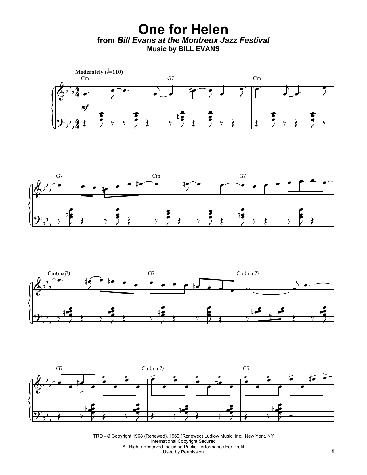 Download Bill Evans One For Helen Sheet Music and learn how to play Real Book – Melody & Chords PDF digital score in minutes