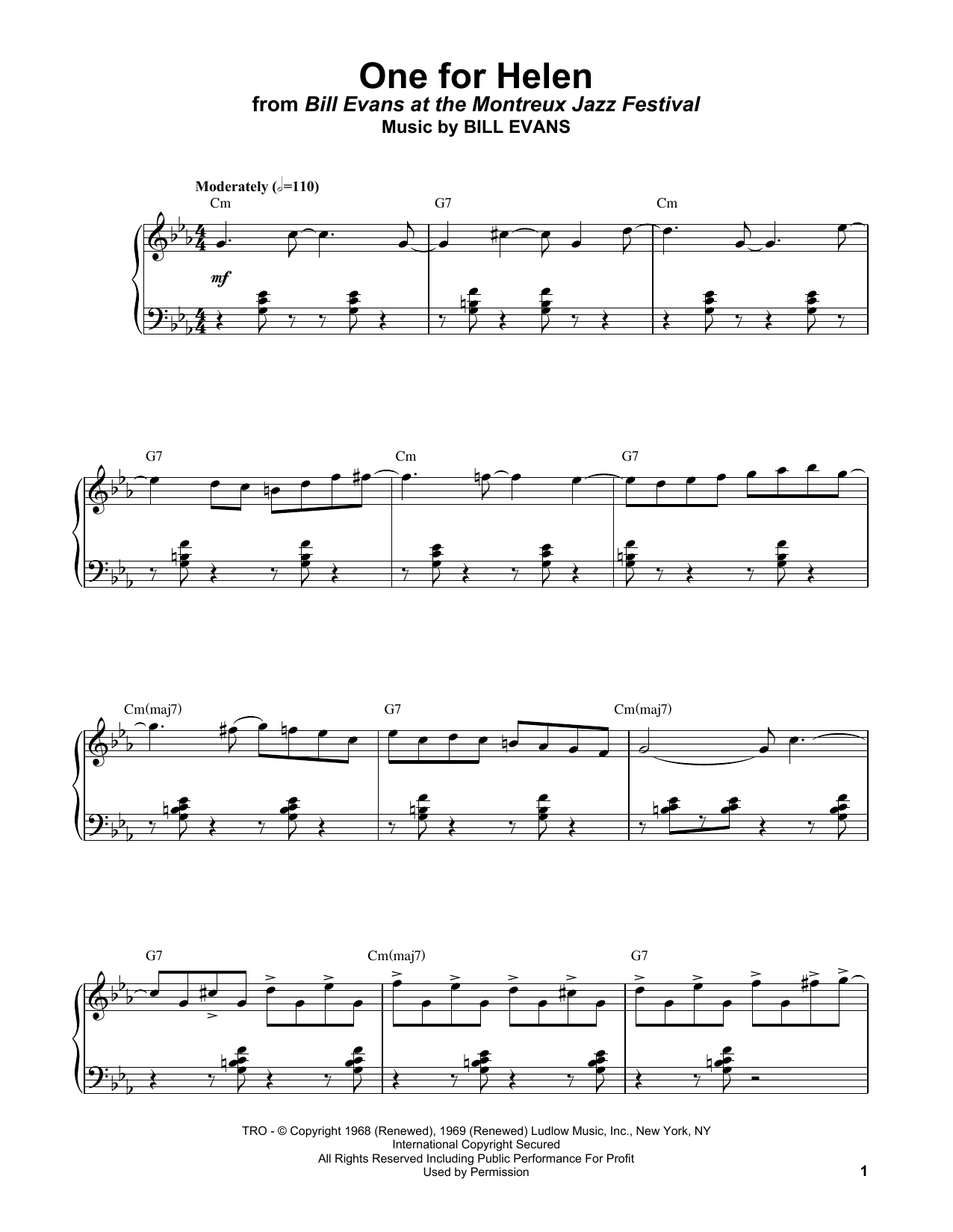 Download Bill Evans One For Helen Sheet Music and learn how to play Piano Solo PDF digital score in minutes