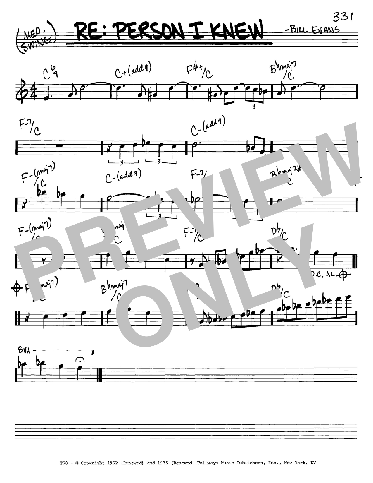 Download Bill Evans Re: Person I Knew Sheet Music and learn how to play Piano Solo PDF digital score in minutes