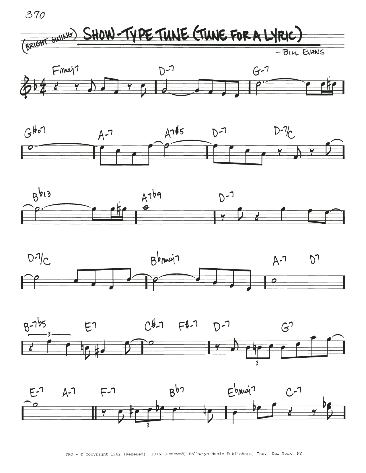Download Bill Evans Show-Type Tune (Tune For A Lyric) Sheet Music and learn how to play Real Book – Melody & Chords PDF digital score in minutes