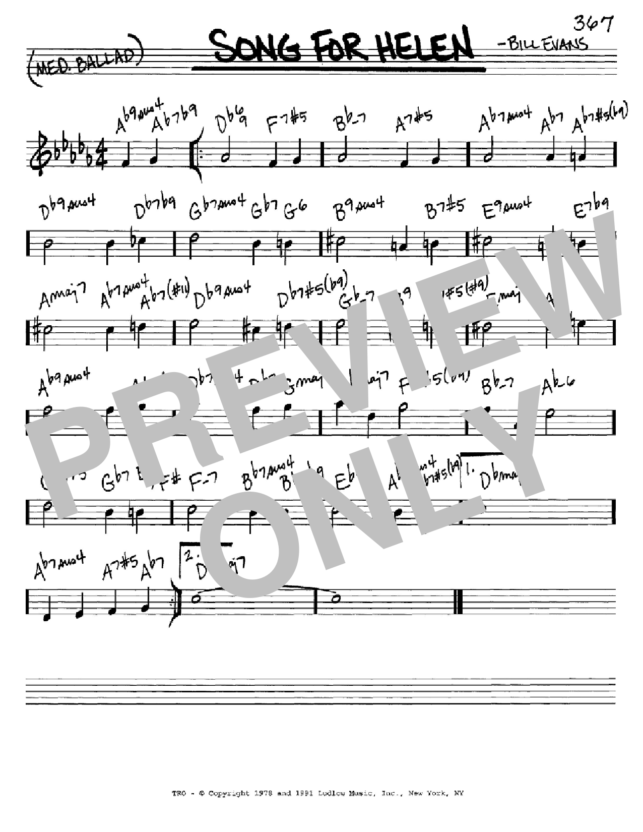 Download Bill Evans Song For Helen Sheet Music and learn how to play Real Book – Melody & Chords – C Instruments PDF digital score in minutes