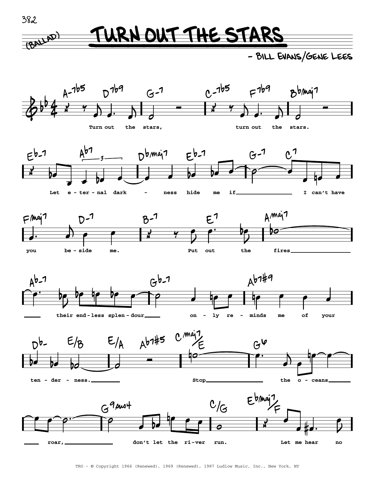 Download Bill Evans Turn Out The Stars (High Voice) Sheet Music and learn how to play Real Book – Melody, Lyrics & Chords PDF digital score in minutes