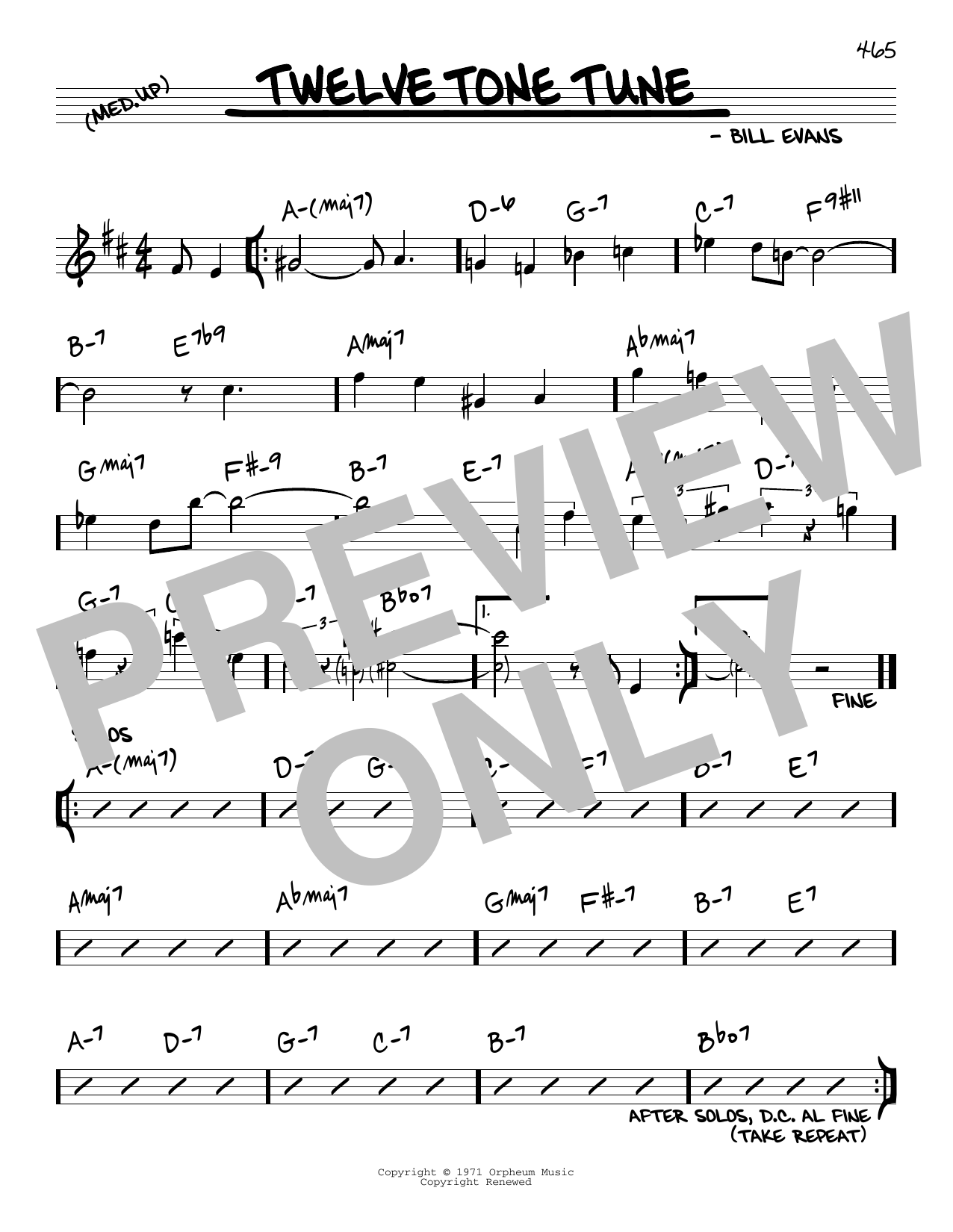 Download Bill Evans Twelve Tone Tune Sheet Music and learn how to play Real Book – Melody & Chords PDF digital score in minutes