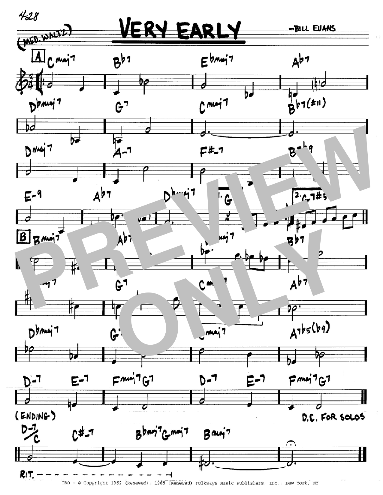Download Bill Evans Very Early Sheet Music and learn how to play Real Book – Melody & Chords – Eb Instruments PDF digital score in minutes
