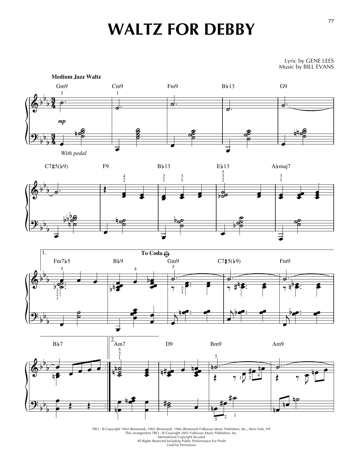 Download Bill Evans Waltz For Debby (arr. Brent Edstrom) [Jazz version] Sheet Music and learn how to play Piano Solo PDF digital score in minutes