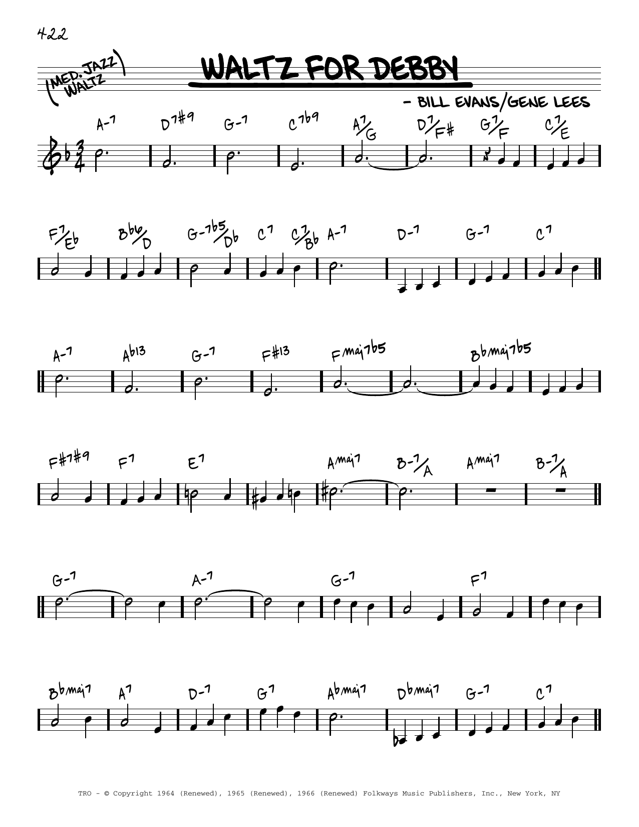 Download Bill Evans Waltz For Debby [Reharmonized version] (arr. Jack Grassel) Sheet Music and learn how to play Real Book – Melody & Chords PDF digital score in minutes