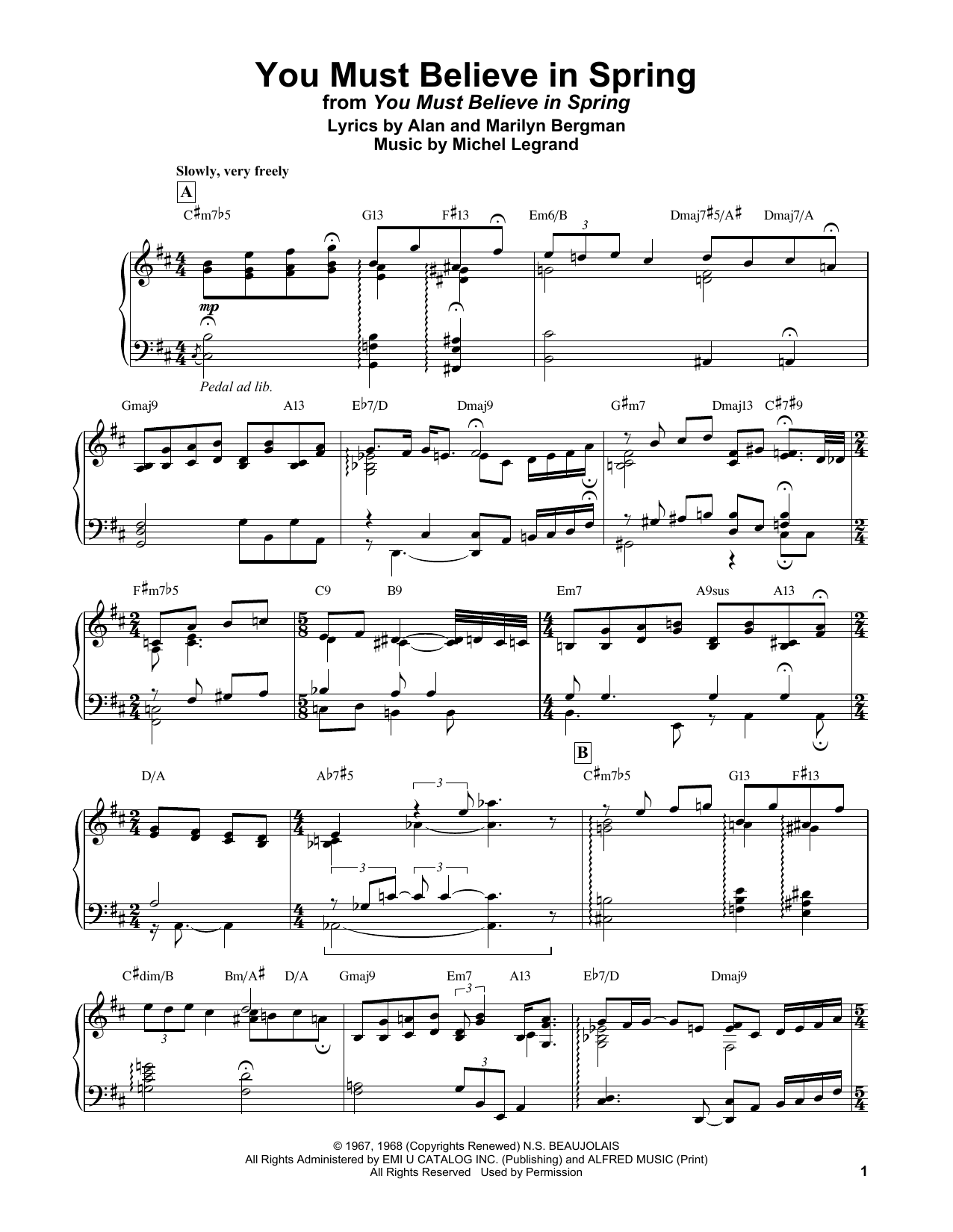 Download Bill Evans You Must Believe In Spring Sheet Music and learn how to play Piano Solo PDF digital score in minutes