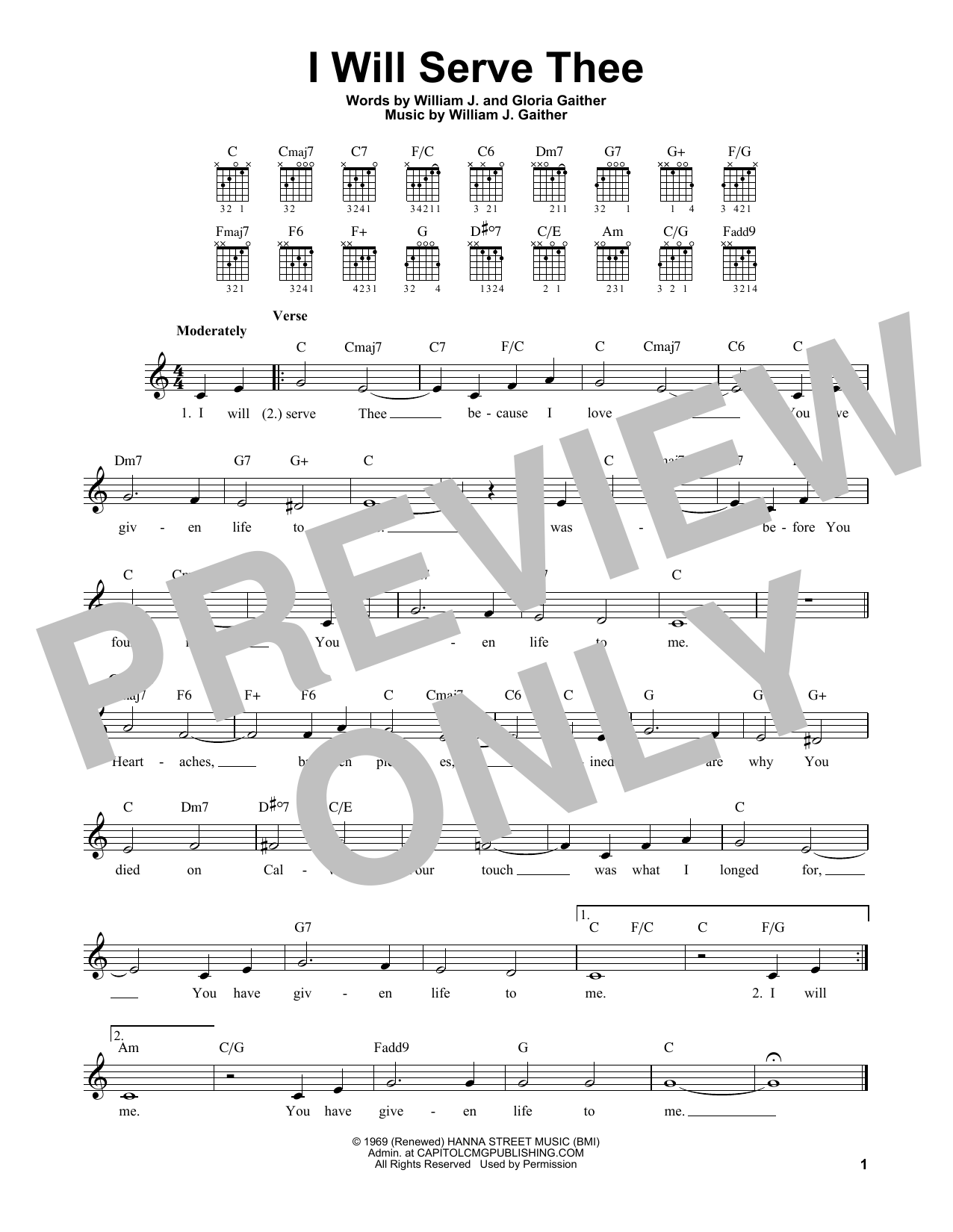 Download Bill Gaither I Will Serve Thee Sheet Music and learn how to play Easy Guitar PDF digital score in minutes