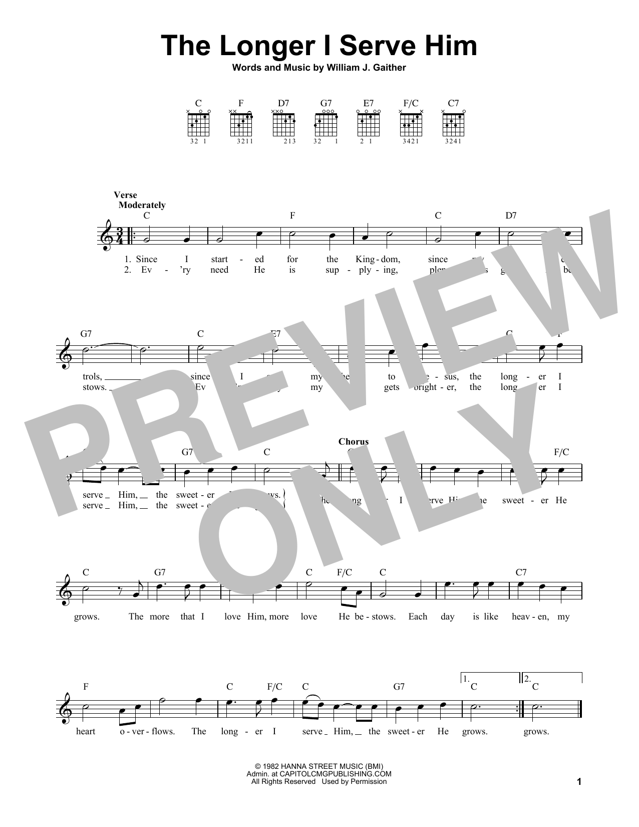 Download Bill Gaither The Longer I Serve Him Sheet Music and learn how to play Easy Guitar PDF digital score in minutes