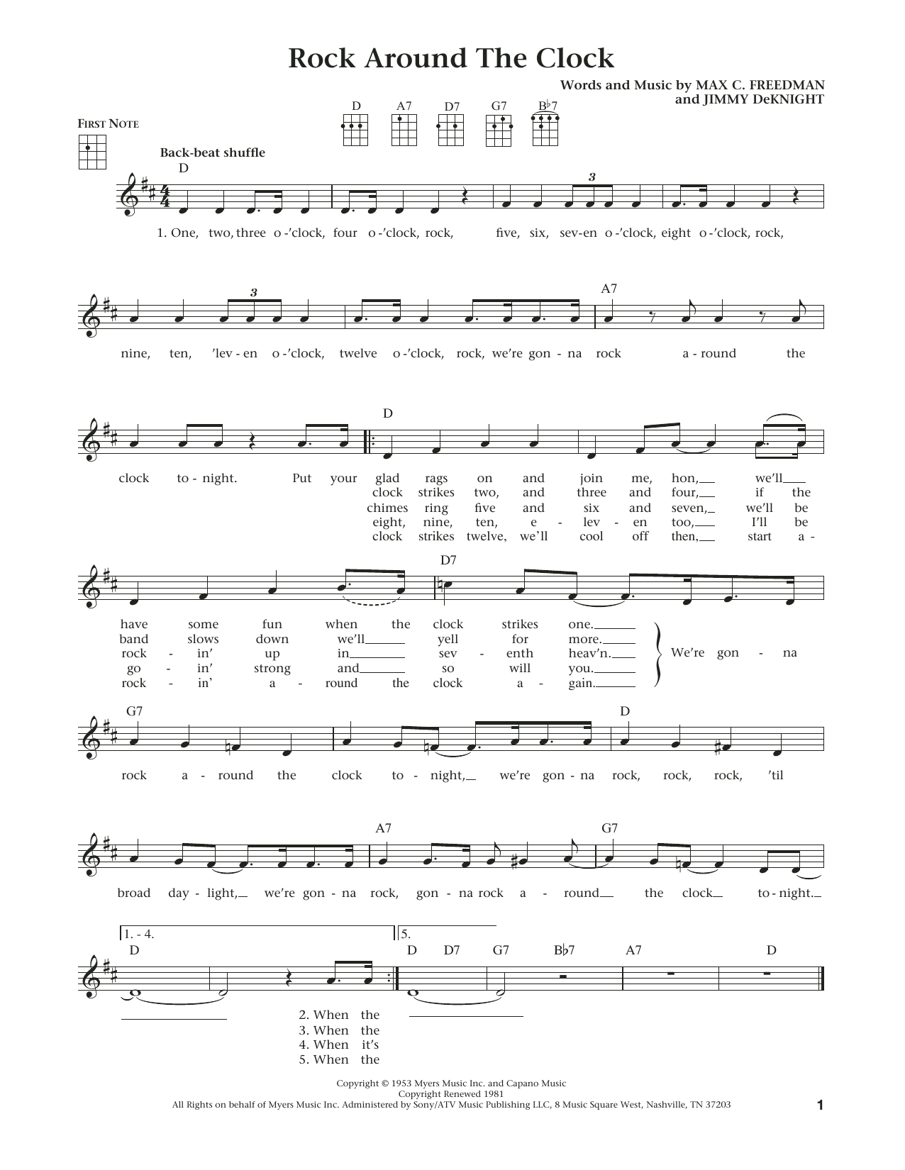 Download Bill Haley & His Comets Rock Around The Clock Sheet Music and learn how to play Ukulele PDF digital score in minutes
