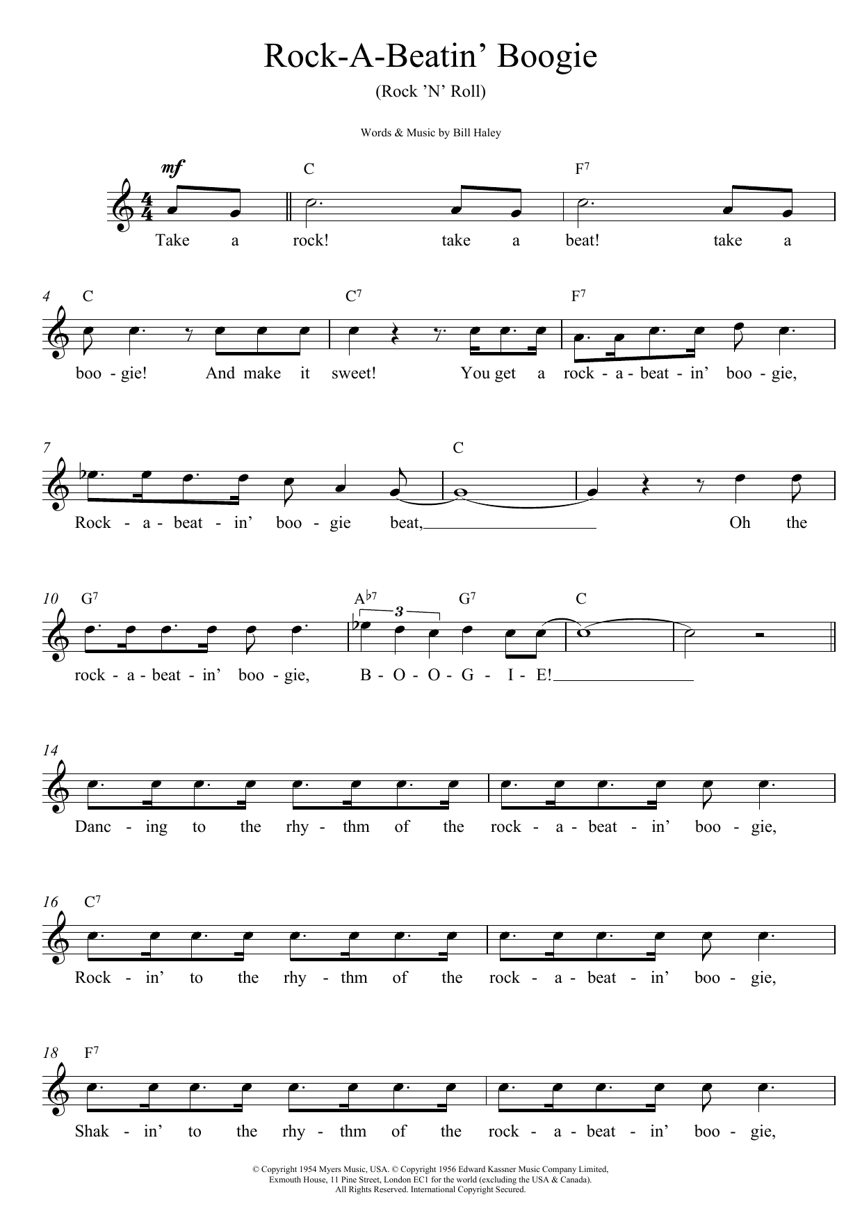 Download Bill Haley Rock A Beatin Boogie Sheet Music and learn how to play Lead Sheet / Fake Book PDF digital score in minutes