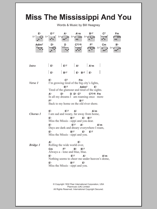 Download Bill Heagney Miss The Mississippi And You Sheet Music and learn how to play Lyrics & Chords PDF digital score in minutes