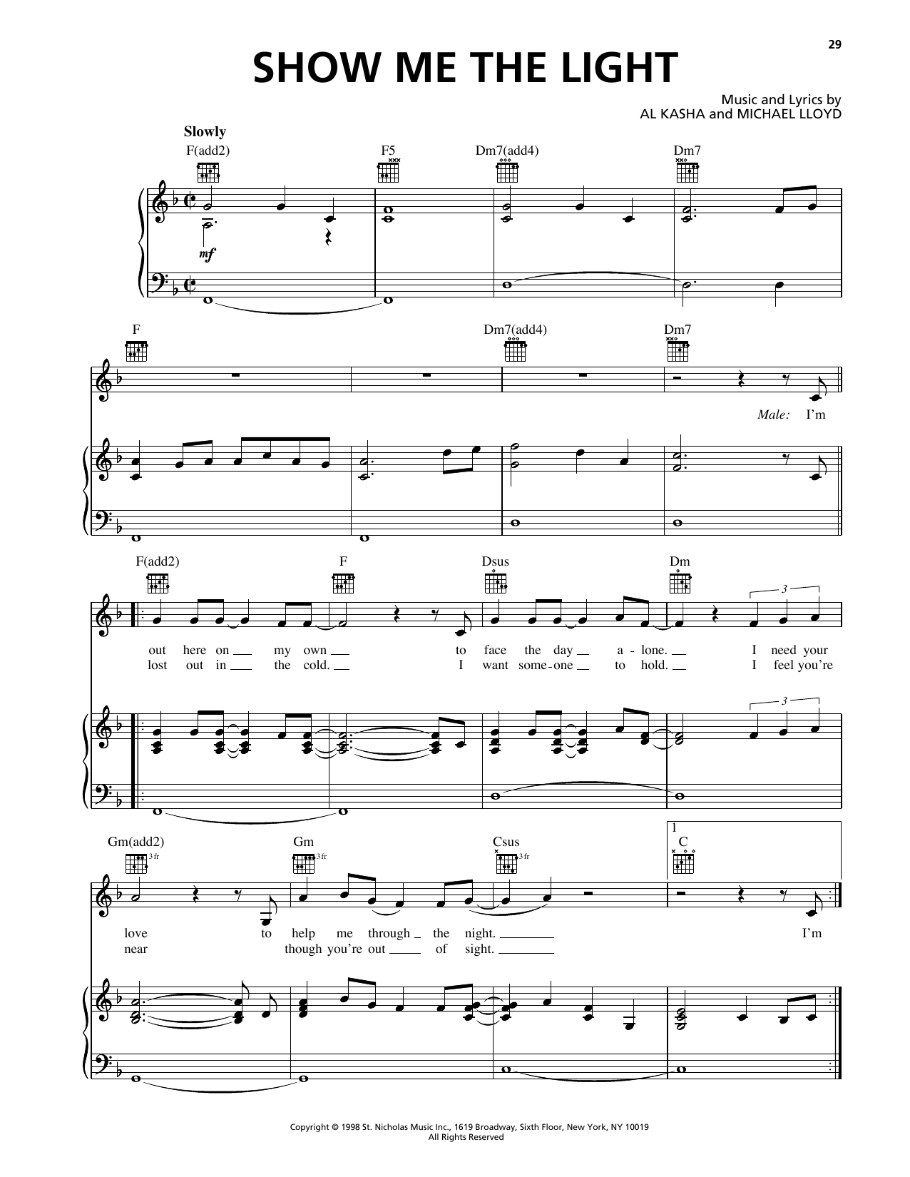 Download Bill Medley And Jennifer Warnes Show Me The Light (from Rudolph The Red Nosed Reindeer) Sheet Music and learn how to play Piano, Vocal & Guitar Chords (Right-Hand Melody) PDF digital score in minutes