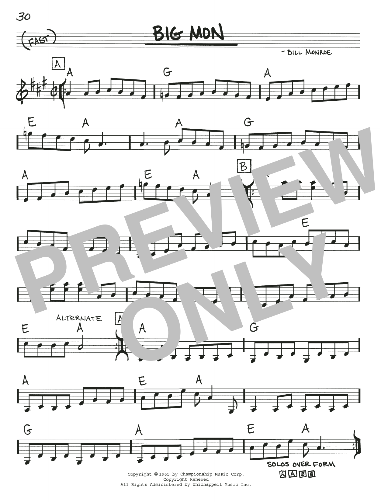 Download Bill Monroe Big Mon Sheet Music and learn how to play Real Book – Melody, Lyrics & Chords PDF digital score in minutes