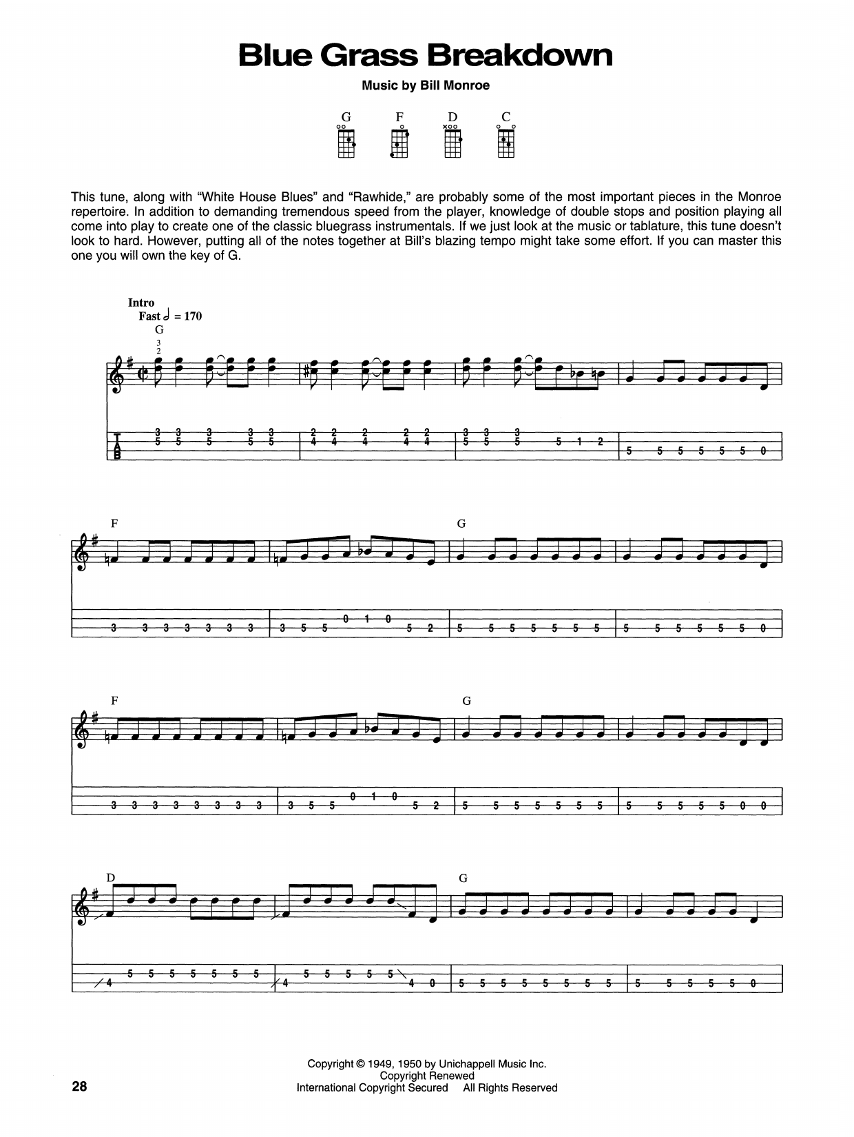 Download Bill Monroe Blue Grass Breakdown Sheet Music and learn how to play Mandolin PDF digital score in minutes