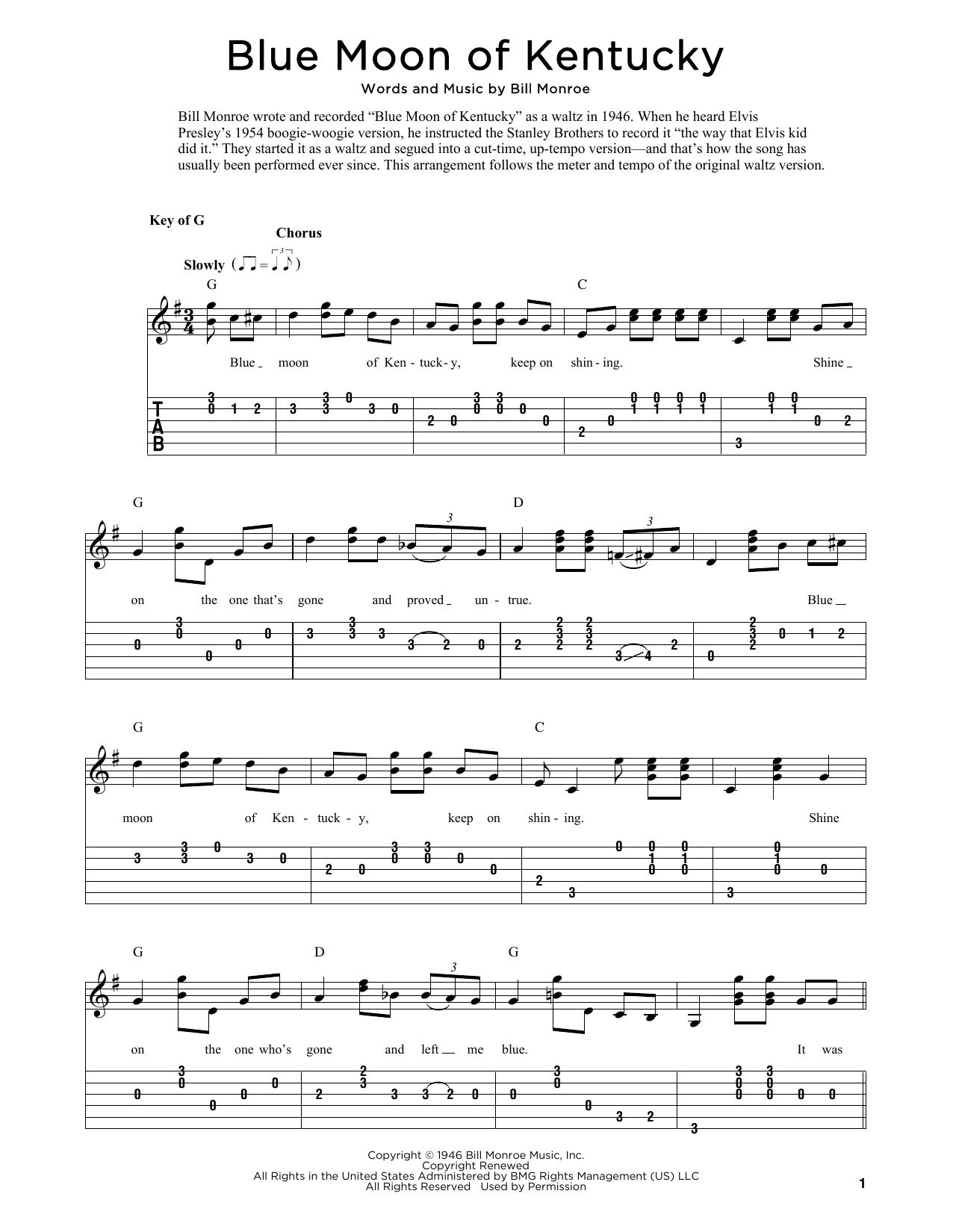 Download Bill Monroe Blue Moon Of Kentucky (arr. Fred Sokolow) Sheet Music and learn how to play Mandolin PDF digital score in minutes