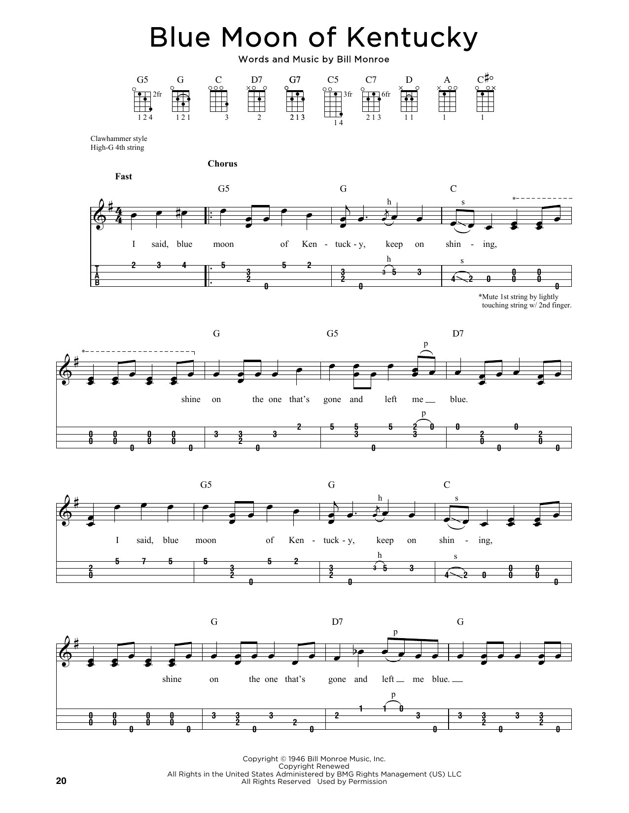 Download Bill Monroe Blue Moon Of Kentucky (arr. Jim Schustedt) Sheet Music and learn how to play Ukulele PDF digital score in minutes