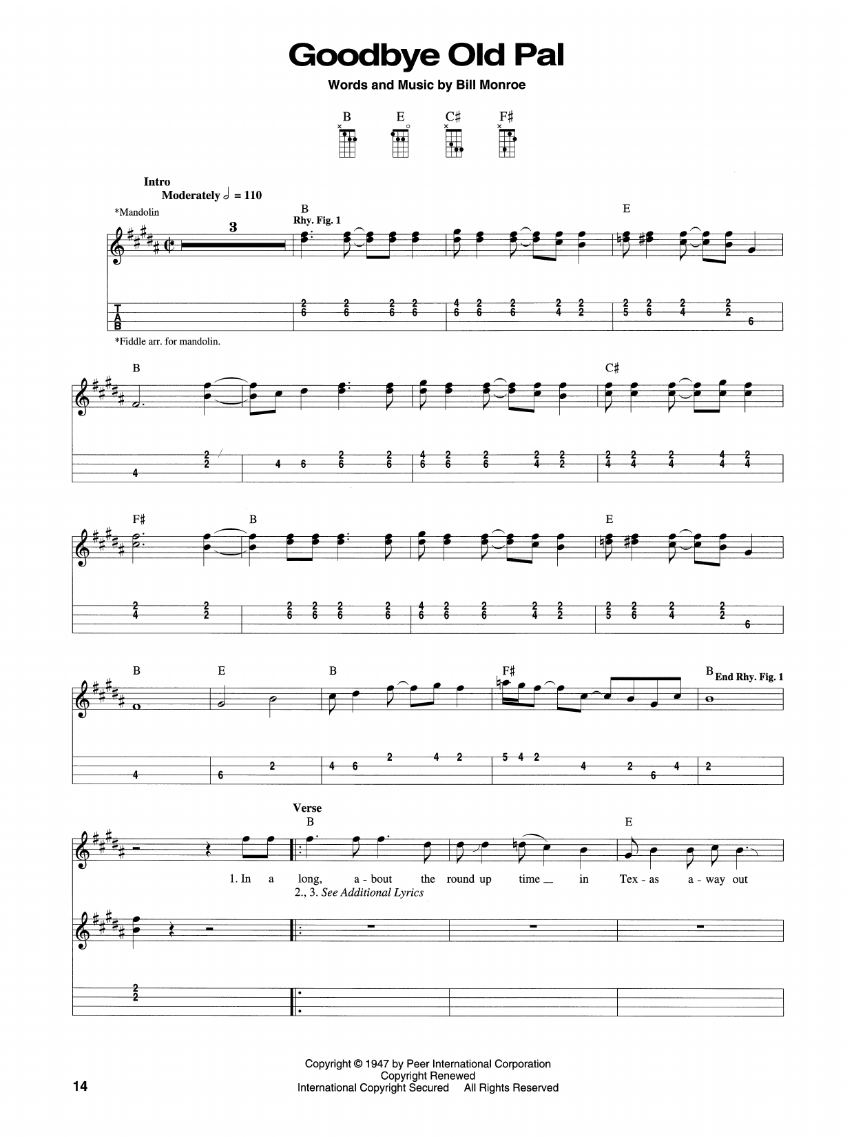 Download Bill Monroe Goodbye Old Pal Sheet Music and learn how to play Mandolin PDF digital score in minutes