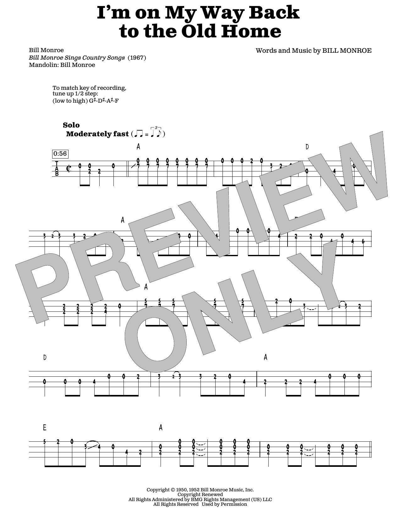 Download Bill Monroe I'm On My Way Back To The Old Home (arr. Fred Sokolow) Sheet Music and learn how to play Mandolin PDF digital score in minutes